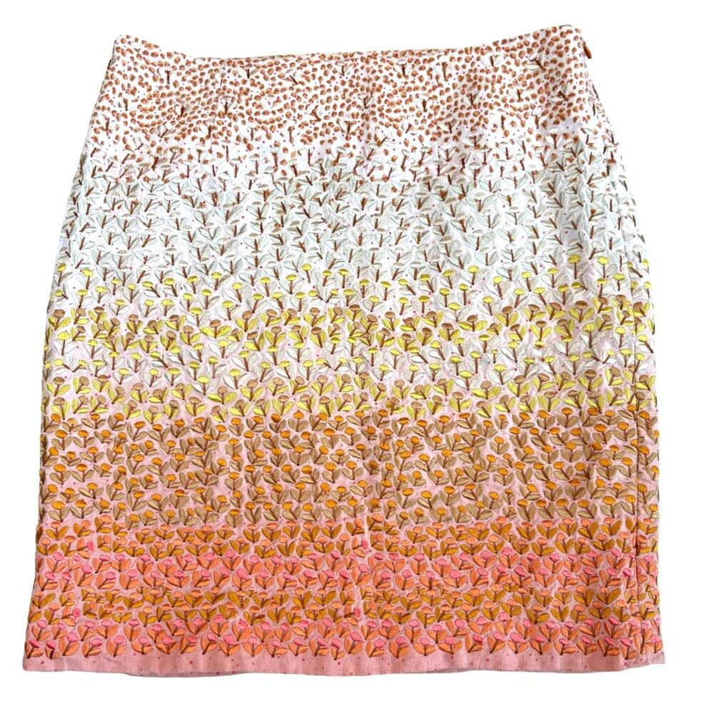 Anthropologie HD in Paris Embroidered 100% Linen‎ Skirt Lined Ombre Mini Size 2